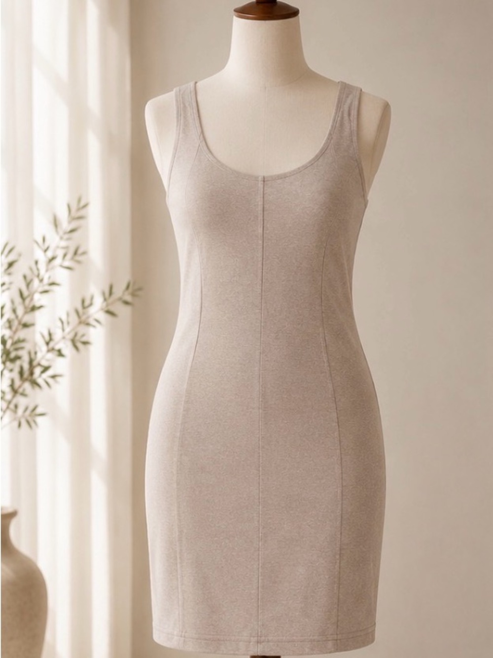 Varley Taupe Seamless Tank Slip Dress